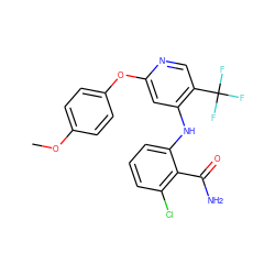 COc1ccc(Oc2cc(Nc3cccc(Cl)c3C(N)=O)c(C(F)(F)F)cn2)cc1 ZINC000073163044