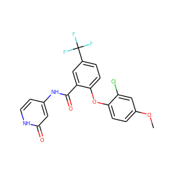 COc1ccc(Oc2ccc(C(F)(F)F)cc2C(=O)Nc2cc[nH]c(=O)c2)c(Cl)c1 ZINC000143177607