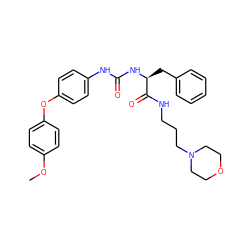 COc1ccc(Oc2ccc(NC(=O)N[C@@H](Cc3ccccc3)C(=O)NCCCN3CCOCC3)cc2)cc1 ZINC000028338469