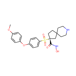COc1ccc(Oc2ccc(S(=O)(=O)[C@]3(C(=O)NO)CCC4(CCNCC4)C3)cc2)cc1 ZINC000206823562