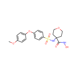 COc1ccc(Oc2ccc(S(=O)(=O)NC3(C(=O)NO)CCOCC3)cc2)cc1 ZINC000027076745