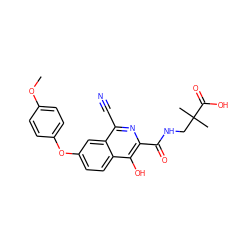 COc1ccc(Oc2ccc3c(O)c(C(=O)NCC(C)(C)C(=O)O)nc(C#N)c3c2)cc1 ZINC000146767547