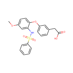 COc1ccc(Oc2cccc(CC(=O)O)c2)c(NS(=O)(=O)c2ccccc2)c1 ZINC000045254583