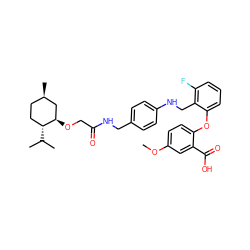 COc1ccc(Oc2cccc(F)c2CNc2ccc(CNC(=O)CO[C@@H]3C[C@H](C)CC[C@H]3C(C)C)cc2)c(C(=O)O)c1 ZINC000026995493