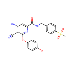 COc1ccc(Oc2nc(C(=O)NCc3ccc(S(C)(=O)=O)cc3)cc(N)c2C#N)cc1 ZINC000038151266