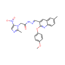 COc1ccc(Oc2nc3ccc(C)cc3cc2/C=N/NC(=O)Cn2c([N+](=O)[O-])cnc2C)cc1 ZINC000169307239