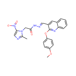 COc1ccc(Oc2nc3ccccc3cc2/C=N/NC(=O)Cn2c([N+](=O)[O-])cnc2C)cc1 ZINC000169311899