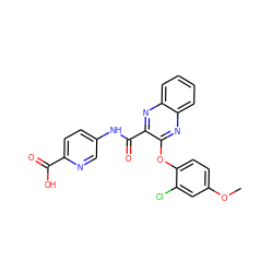 COc1ccc(Oc2nc3ccccc3nc2C(=O)Nc2ccc(C(=O)O)nc2)c(Cl)c1 ZINC000143212195