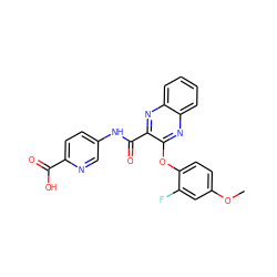 COc1ccc(Oc2nc3ccccc3nc2C(=O)Nc2ccc(C(=O)O)nc2)c(F)c1 ZINC000143180669