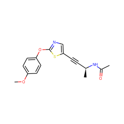 COc1ccc(Oc2ncc(C#C[C@H](C)NC(C)=O)s2)cc1 ZINC000036185004