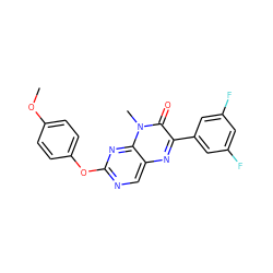 COc1ccc(Oc2ncc3nc(-c4cc(F)cc(F)c4)c(=O)n(C)c3n2)cc1 ZINC000004238343