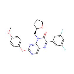 COc1ccc(Oc2ncc3nc(-c4cc(F)cc(F)c4)c(=O)n(C[C@H]4CCCO4)c3n2)cc1 ZINC000004238792