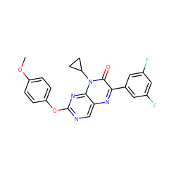 COc1ccc(Oc2ncc3nc(-c4cc(F)cc(F)c4)c(=O)n(C4CC4)c3n2)cc1 ZINC000004239014