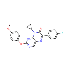 COc1ccc(Oc2ncc3nc(-c4ccc(F)cc4)c(=O)n(C4CC4)c3n2)cc1 ZINC000004238888