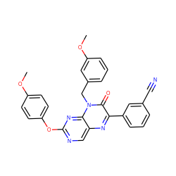 COc1ccc(Oc2ncc3nc(-c4cccc(C#N)c4)c(=O)n(Cc4cccc(OC)c4)c3n2)cc1 ZINC000004238844