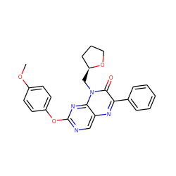 COc1ccc(Oc2ncc3nc(-c4ccccc4)c(=O)n(C[C@H]4CCCO4)c3n2)cc1 ZINC000004238790