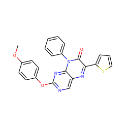 COc1ccc(Oc2ncc3nc(-c4cccs4)c(=O)n(-c4ccccc4)c3n2)cc1 ZINC000004238521