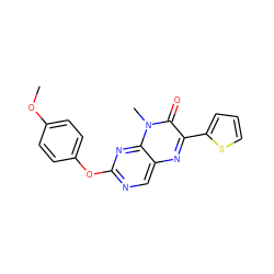 COc1ccc(Oc2ncc3nc(-c4cccs4)c(=O)n(C)c3n2)cc1 ZINC000004238264