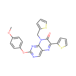 COc1ccc(Oc2ncc3nc(-c4cccs4)c(=O)n(Cc4cccs4)c3n2)cc1 ZINC000004238271