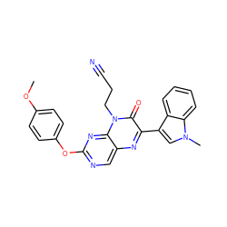 COc1ccc(Oc2ncc3nc(-c4cn(C)c5ccccc45)c(=O)n(CCC#N)c3n2)cc1 ZINC000004238223