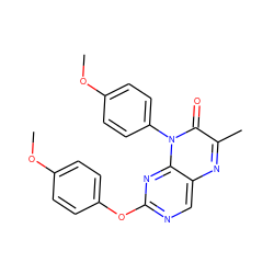 COc1ccc(Oc2ncc3nc(C)c(=O)n(-c4ccc(OC)cc4)c3n2)cc1 ZINC000004238436