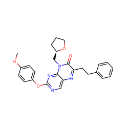 COc1ccc(Oc2ncc3nc(CCc4ccccc4)c(=O)n(C[C@H]4CCCO4)c3n2)cc1 ZINC000004238834