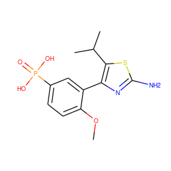 COc1ccc(P(=O)(O)O)cc1-c1nc(N)sc1C(C)C ZINC000066102623