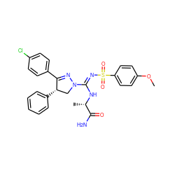 COc1ccc(S(=O)(=O)/N=C(\N[C@@H](C)C(N)=O)N2C[C@H](c3ccccc3)C(c3ccc(Cl)cc3)=N2)cc1 ZINC000095577765