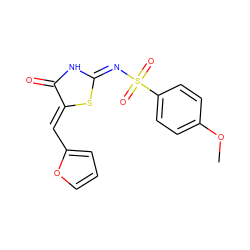 COc1ccc(S(=O)(=O)/N=C2/NC(=O)/C(=C/c3ccco3)S2)cc1 ZINC000012436541