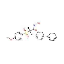 COc1ccc(S(=O)(=O)[C@@](C)(Cc2ccc(-c3ccccc3)cc2)C(=O)NO)cc1 ZINC000013520760