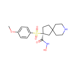 COc1ccc(S(=O)(=O)[C@@]2(C(=O)NO)CCC3(CCNCC3)C2)cc1 ZINC000299864725