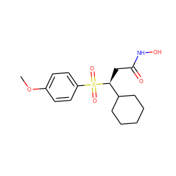 COc1ccc(S(=O)(=O)[C@@H](CC(=O)NO)C2CCCCC2)cc1 ZINC000029395923