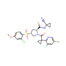 COc1ccc(S(=O)(=O)[C@@H]2C[C@@H](C(=O)NC3(C#N)CC3)N(C(=O)C3(c4ncc(Br)cc4F)CC3)C2)c(Cl)c1 ZINC000211080504