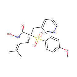 COc1ccc(S(=O)(=O)[C@](CC=C(C)C)(Cc2cccnc2)C(=O)NO)cc1 ZINC000003820507