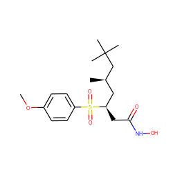 COc1ccc(S(=O)(=O)[C@H](CC(=O)NO)C[C@@H](C)CC(C)(C)C)cc1 ZINC000029397811