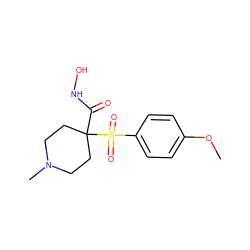 COc1ccc(S(=O)(=O)C2(C(=O)NO)CCN(C)CC2)cc1 ZINC000013521013