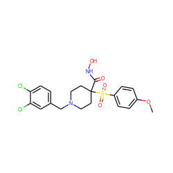 COc1ccc(S(=O)(=O)C2(C(=O)NO)CCN(Cc3ccc(Cl)c(Cl)c3)CC2)cc1 ZINC000013520960