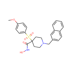 COc1ccc(S(=O)(=O)C2(C(=O)NO)CCN(Cc3ccc4ccccc4c3)CC2)cc1 ZINC000013520969