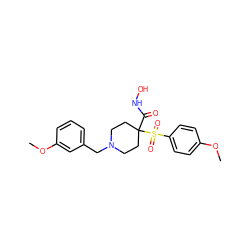 COc1ccc(S(=O)(=O)C2(C(=O)NO)CCN(Cc3cccc(OC)c3)CC2)cc1 ZINC000013520956