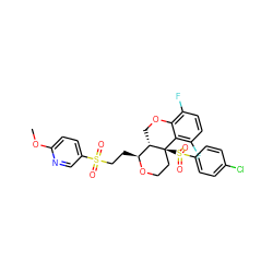 COc1ccc(S(=O)(=O)CC[C@@H]2OCC[C@@]3(S(=O)(=O)c4ccc(Cl)cc4)c4c(F)ccc(F)c4OC[C@@H]23)cn1 ZINC000206603844