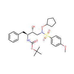 COc1ccc(S(=O)(=O)N(C[C@@H](O)[C@H](Cc2ccccc2)NC(=O)OC(C)(C)C)OC2CCCC2)cc1 ZINC000014946334