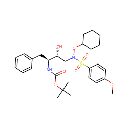 COc1ccc(S(=O)(=O)N(C[C@@H](O)[C@H](Cc2ccccc2)NC(=O)OC(C)(C)C)OC2CCCCC2)cc1 ZINC000014946333
