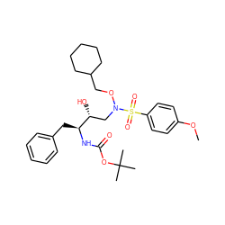 COc1ccc(S(=O)(=O)N(C[C@@H](O)[C@H](Cc2ccccc2)NC(=O)OC(C)(C)C)OCC2CCCCC2)cc1 ZINC000014946335