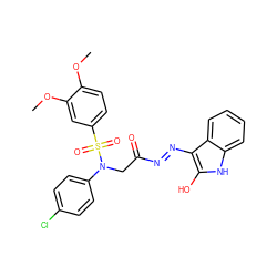 COc1ccc(S(=O)(=O)N(CC(=O)/N=N/c2c(O)[nH]c3ccccc23)c2ccc(Cl)cc2)cc1OC ZINC000028529053