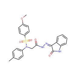 COc1ccc(S(=O)(=O)N(CC(=O)N/N=C2\C(=O)Nc3ccccc32)c2ccc(C)cc2)cc1 ZINC000013677358