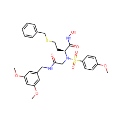 COc1ccc(S(=O)(=O)N(CC(=O)NCc2cc(OC)cc(OC)c2)[C@@H](CCSCc2ccccc2)C(=O)NO)cc1 ZINC000026834387