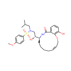 COc1ccc(S(=O)(=O)N(CC(C)C)C[C@@H](O)[C@@H]2CCCC/C=C\COc3c(O)cccc3C(=O)N2)cc1 ZINC000014946390