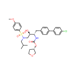 COc1ccc(S(=O)(=O)N(CC(C)C)C[C@@H](O)[C@H](Cc2ccc(-c3ccc(Cl)cc3)cc2)NC(=O)O[C@H]2CCOC2)cc1 ZINC000073312178