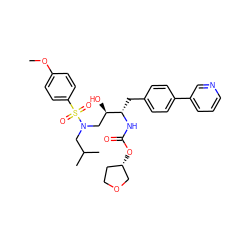 COc1ccc(S(=O)(=O)N(CC(C)C)C[C@@H](O)[C@H](Cc2ccc(-c3cccnc3)cc2)NC(=O)O[C@H]2CCOC2)cc1 ZINC000073315340