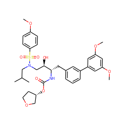COc1ccc(S(=O)(=O)N(CC(C)C)C[C@@H](O)[C@H](Cc2cccc(-c3cc(OC)cc(OC)c3)c2)NC(=O)O[C@H]2CCOC2)cc1 ZINC000473134111
